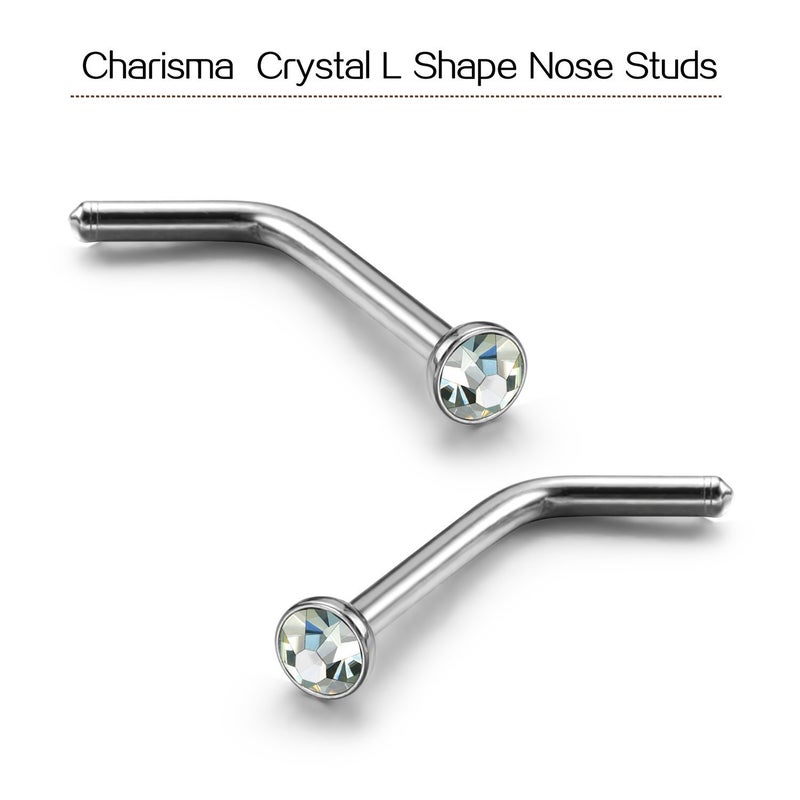 Charisma Small Nose Studs Stainless Steel Curved Nose Stud Bend L Shape Nose Ring Screw Piercing Jewelry Tiny Bone Studs for Women Men Hypoallergenic 20G (10pcs,Clear CZ, L-shape,1.8mm) - Image 2